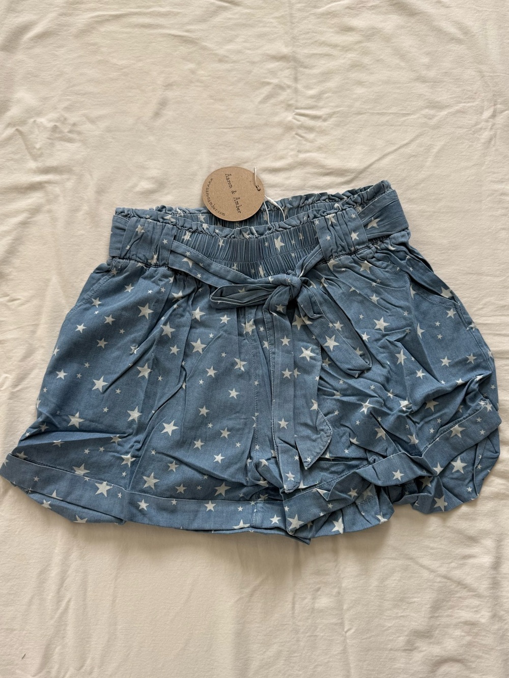 Aaron & Amber Star‎ Print Paperbag Tie Waist Shorts Size Large
